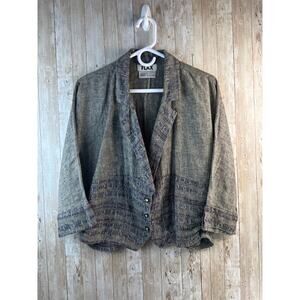 Flax Blazer Jacket‎ Womens S Black Ivory100% Linen Woven Lagenlook Button Up